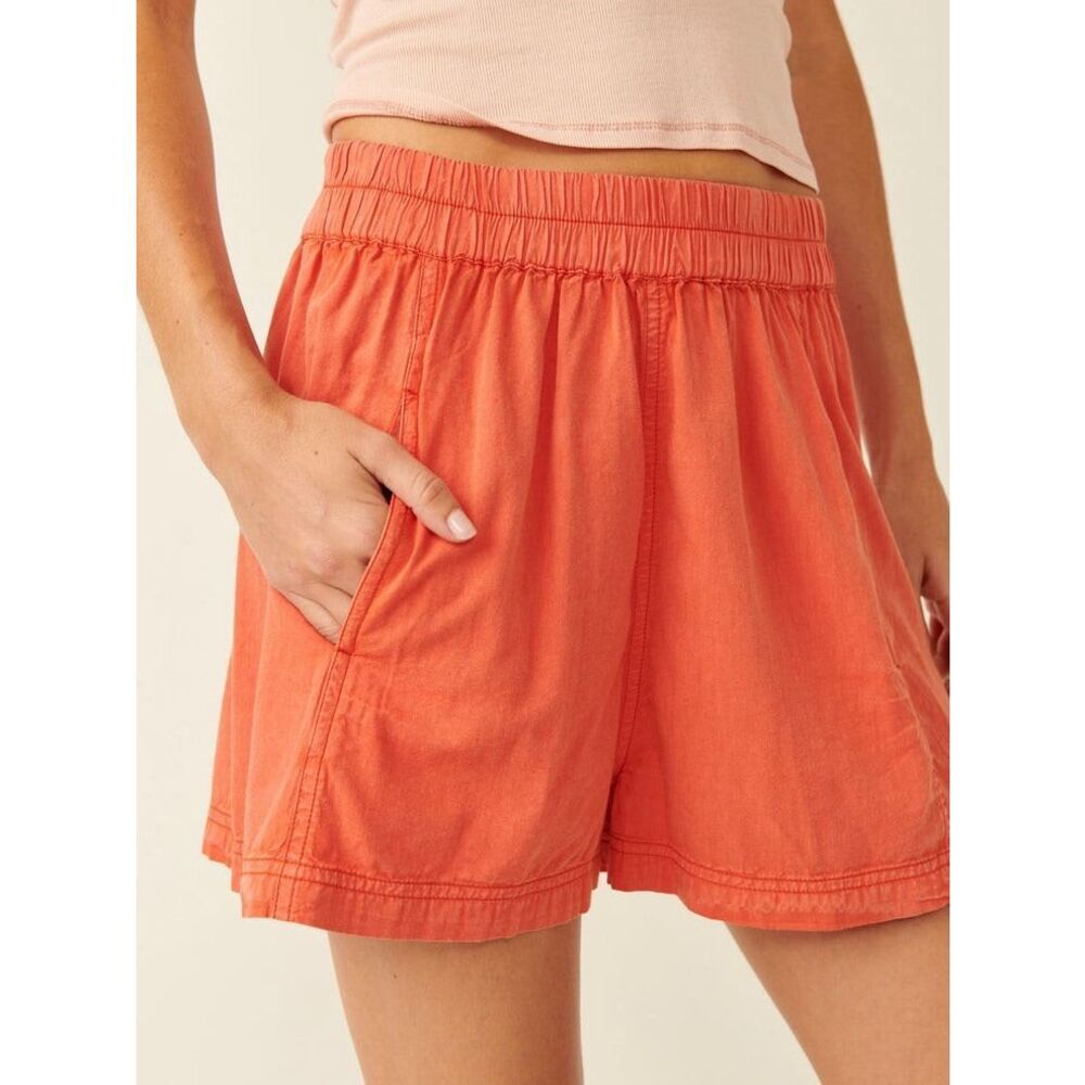 Free People Free People Get Free Poplin Pull-On Shorts In Washed Orange Size S - Picture 2 of 11